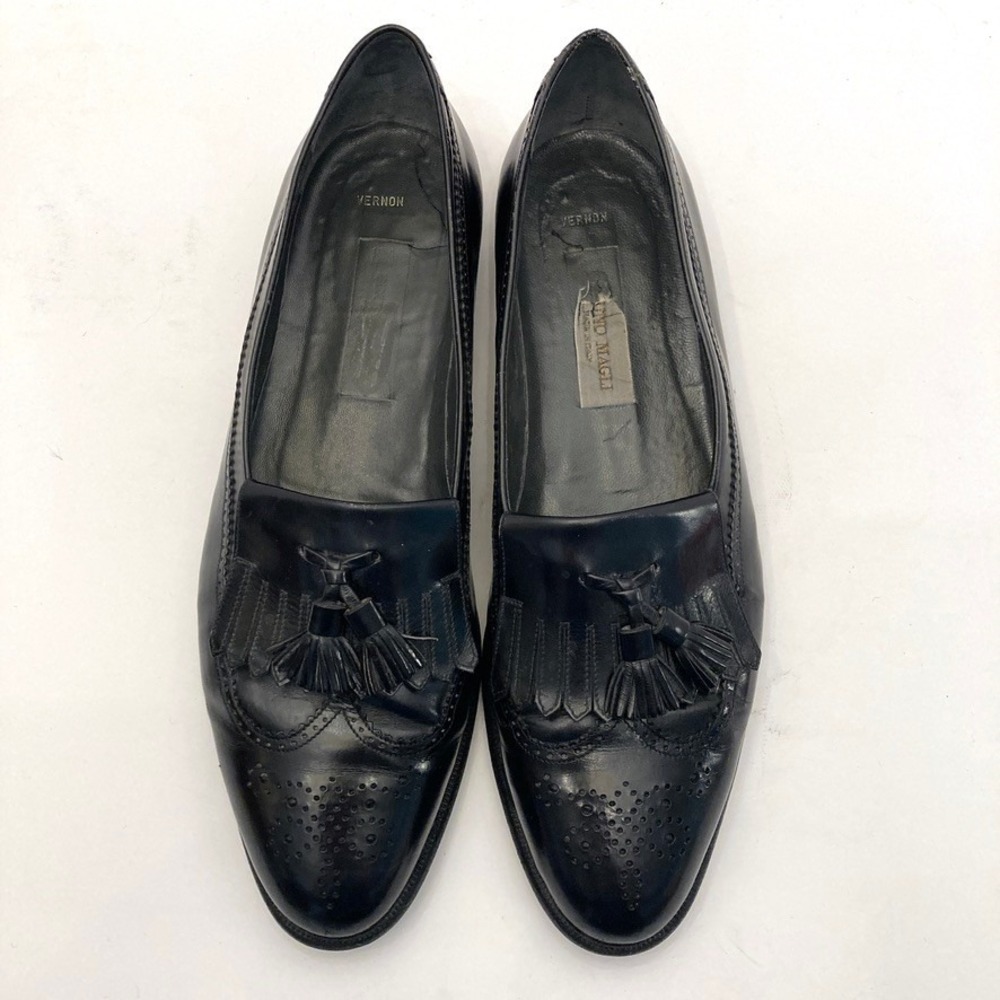 Bruno Magli Vernon Tassel Kiltie Long Wingtips Shoes Mens 13 N Black Leather Vtg
